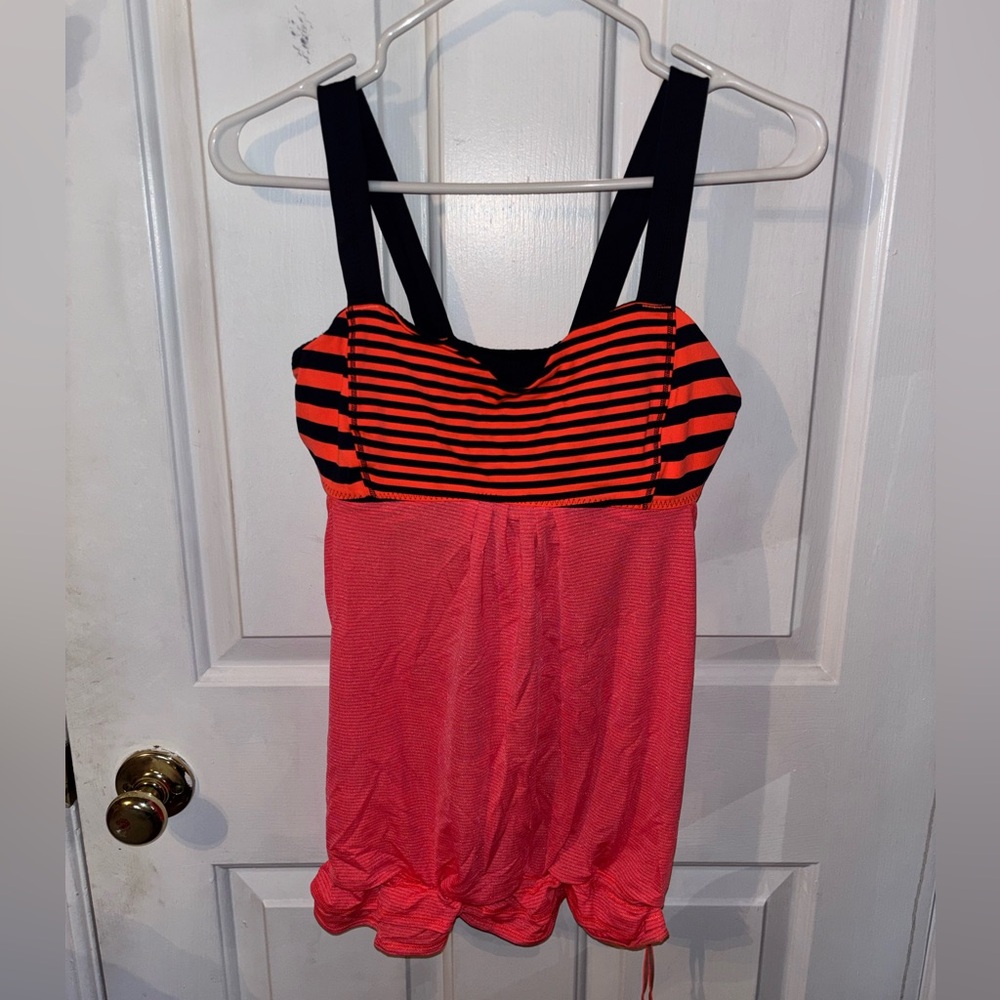Lululemon Coral and Black Striped Top